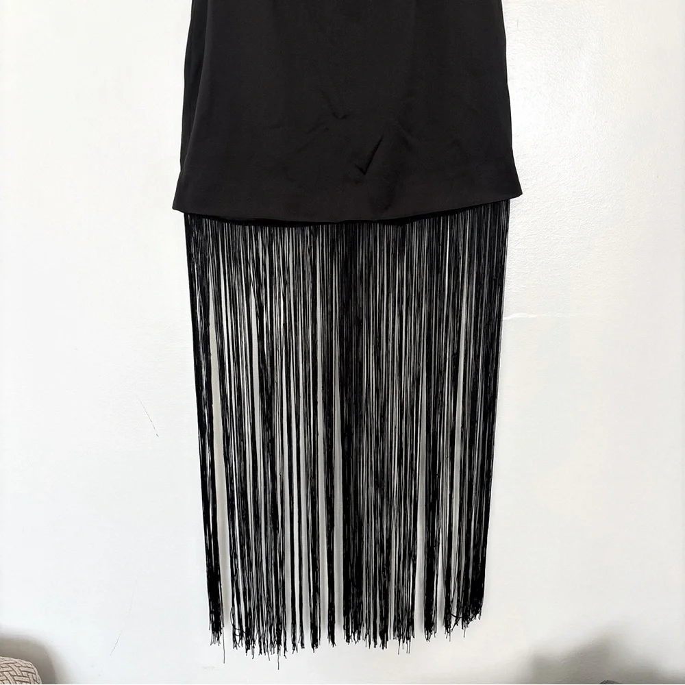 ELLIATT x Revolve Beatrice Halterneck Draped Neckline Fringe Black Dress Size S - Picture 8 of 16